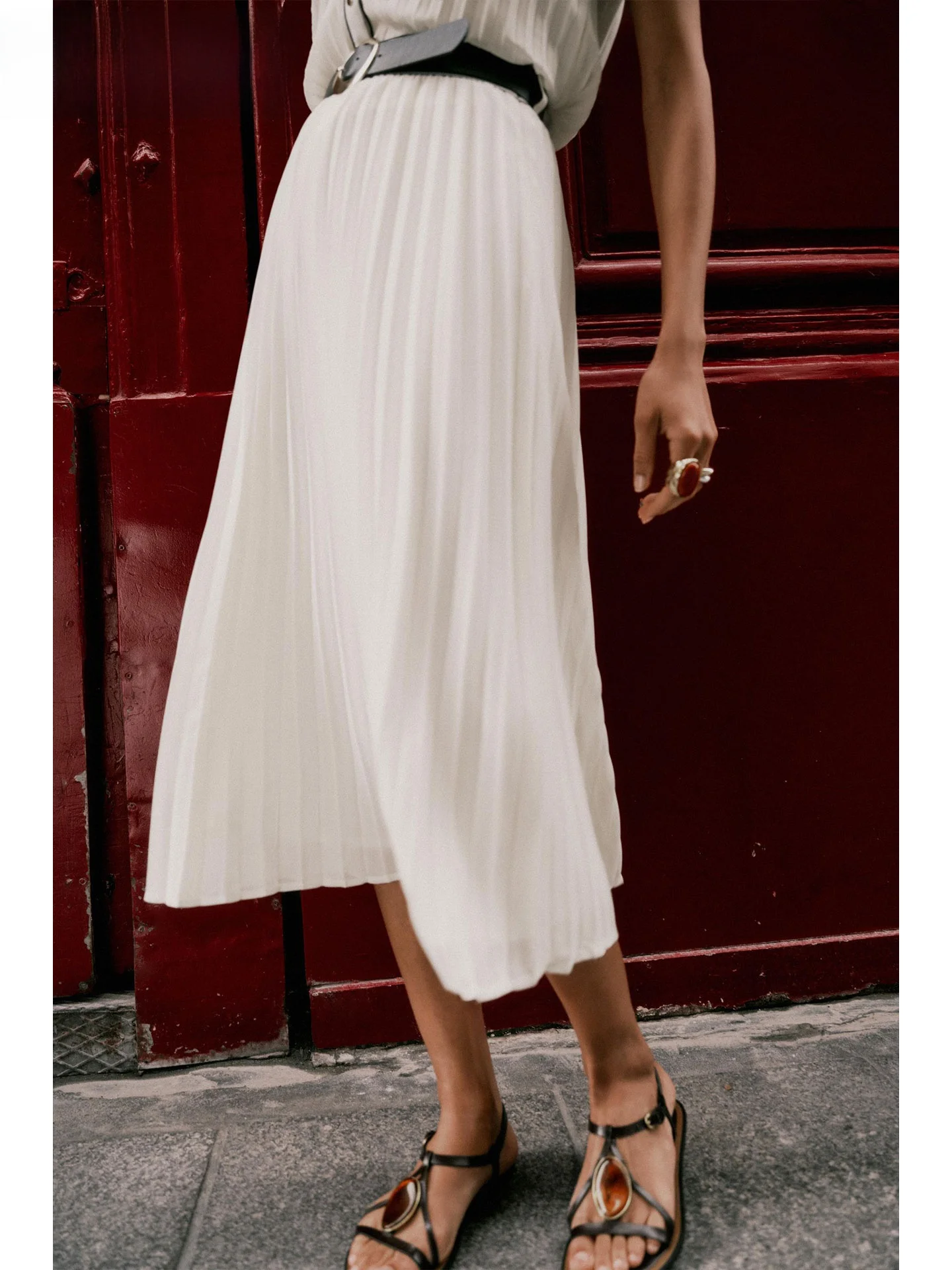 

ZAPRHA 2025 Autumn New Color Blo High Waist Midi Skirt with Pleats Casual Sle Ladies High Waist Other Material Blend