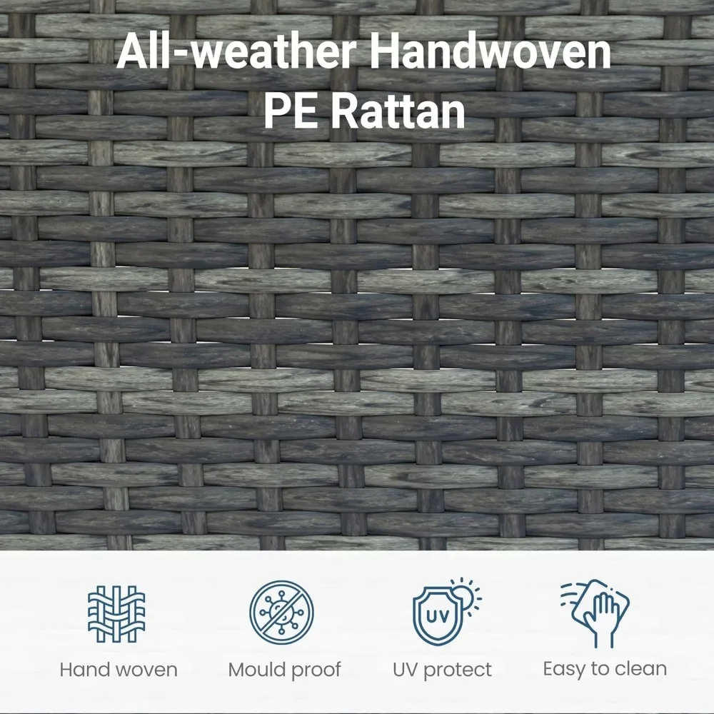 مجموعة أثاث الفناء الخارجي مكونة من 5 قطع، أريكة مقسمة من الخيزران لجميع الأحوال الجوية، مجموعة محادثة للفناء مع وسادة #6