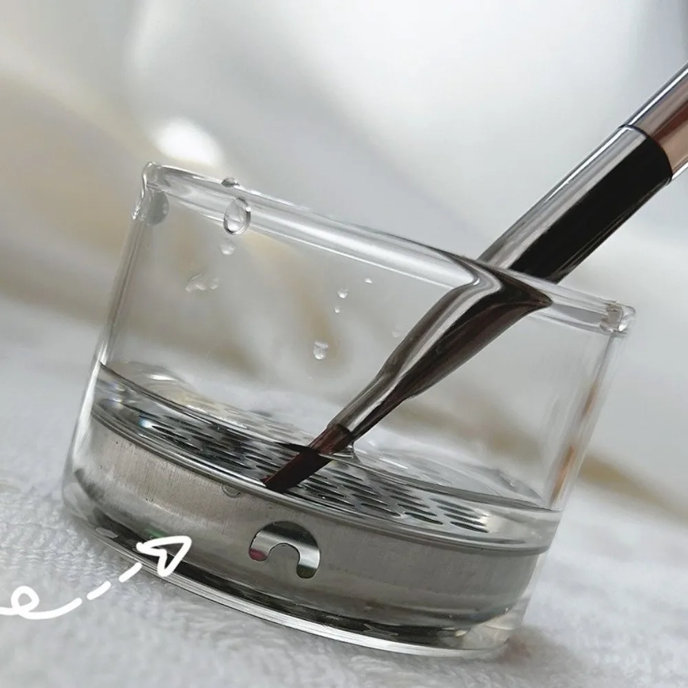 Transparent Glass Nail Brush Cleaner Cup Stainless Steel Mesh Round Brushes Washing Cup with Wood Lid Nail Art Brush Washer