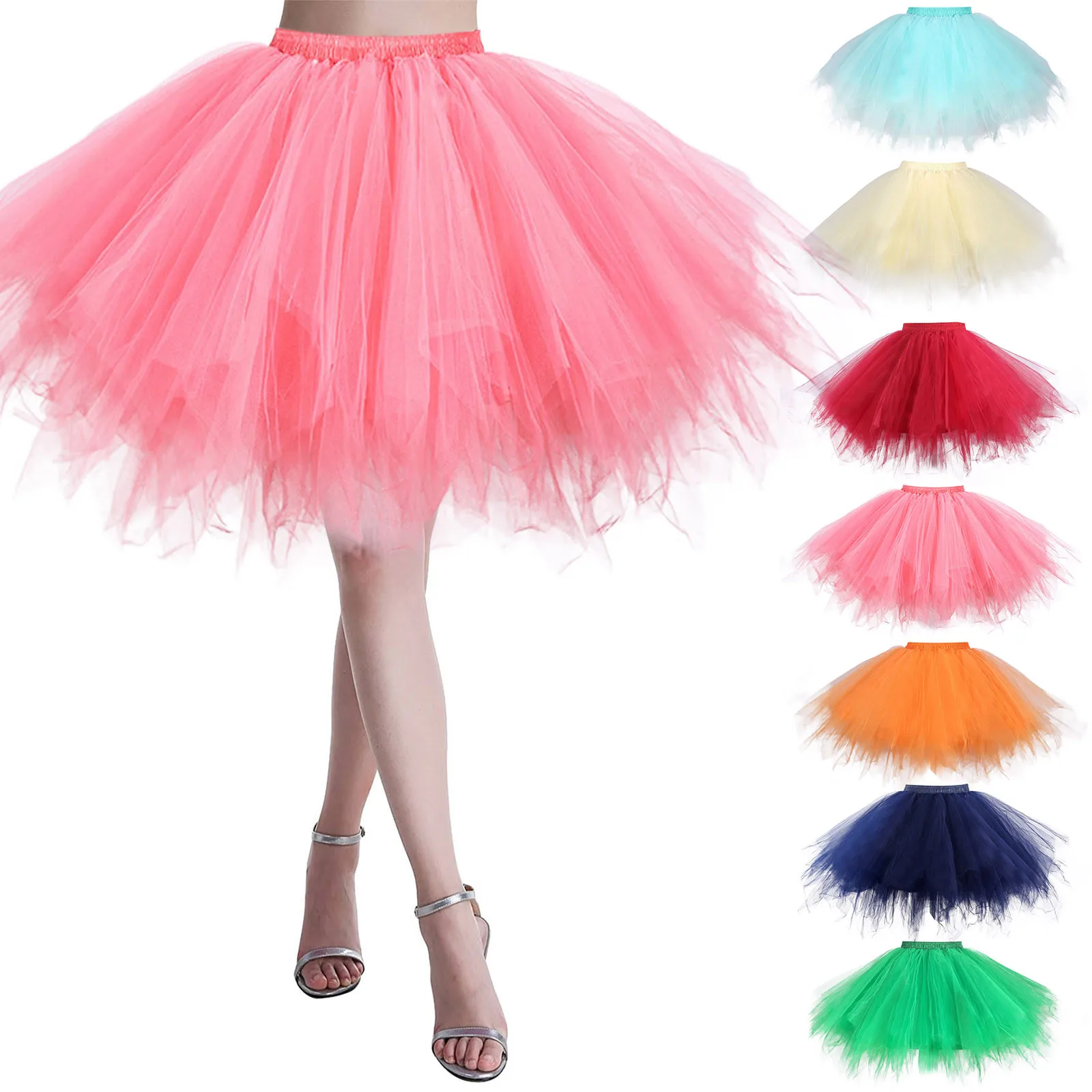 

Muti Colors Tutu Skirt For Women Elastic Ballet Dancewear Tutus Mini Skirt Fairy Style Tulle Skirt Petticoat Party Underskirt