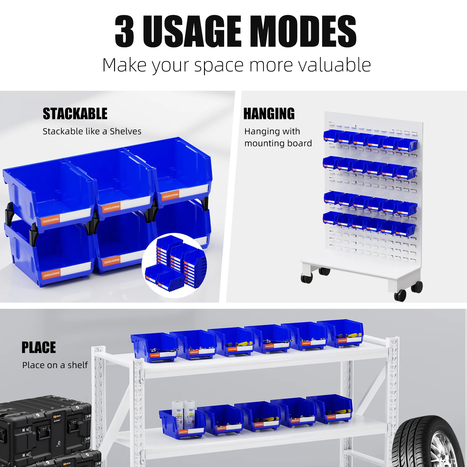 LEADLOONG Garagem Empilhável de Plástico, Armazenamento de Ferramentas e Caixa Organizadora, V1, 13,5x10,5x7,6 cm, 5x4x3 \