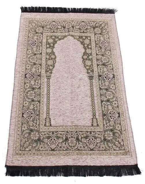 Mihrab Thick Chenille Prayer Rug Cream Muslim Islam Sheet Prayer Mat Holy Quraan Islamic Mats