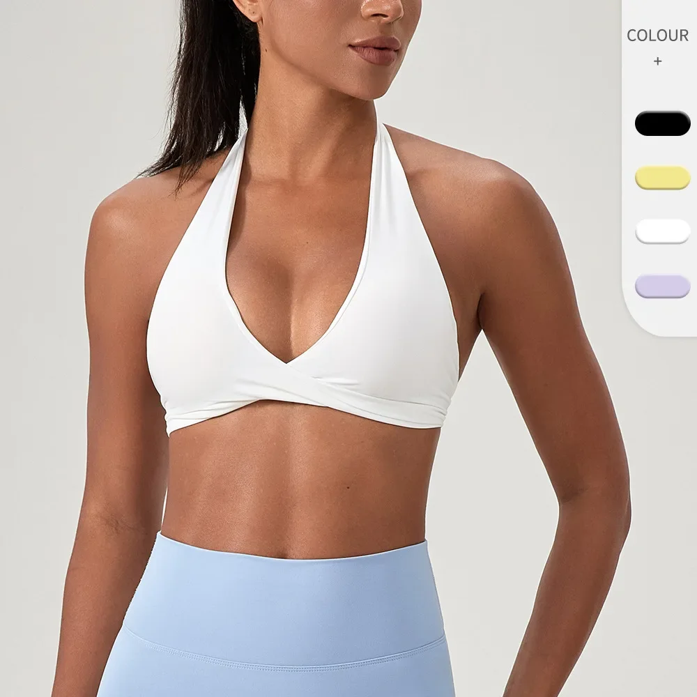 Impact Strappy Bra for Women Open Back Halter Sports Bra Light Support Gym Crop Top Seamless Workout Yoga Top Bra Padded Bras image 2