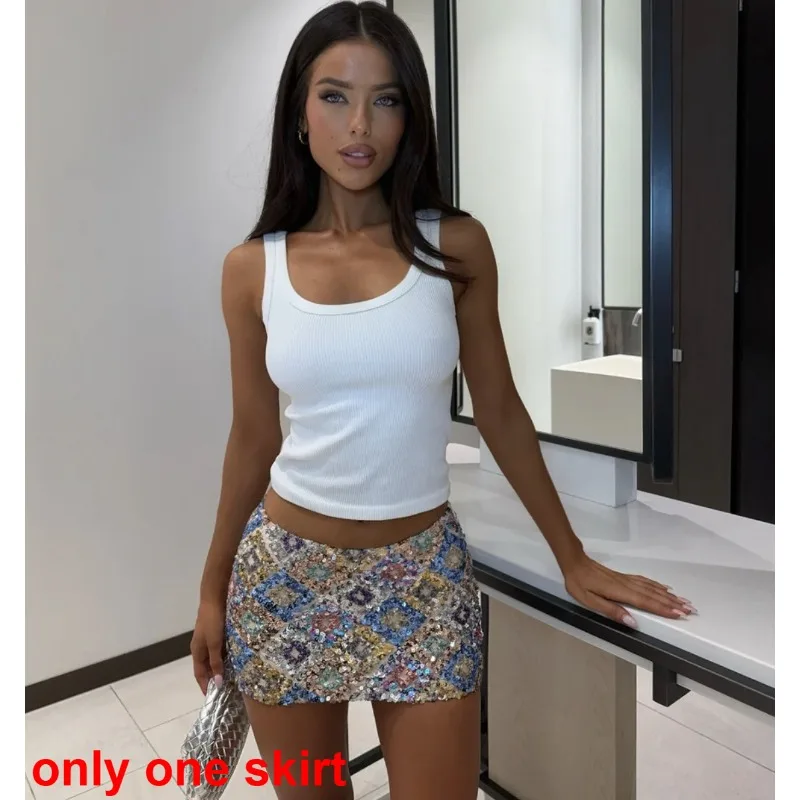 1 stks dames zomer minirok met pailletten - geometrische patchwork strakke rok, feest sprankelende korte rok voor club en avondje uit