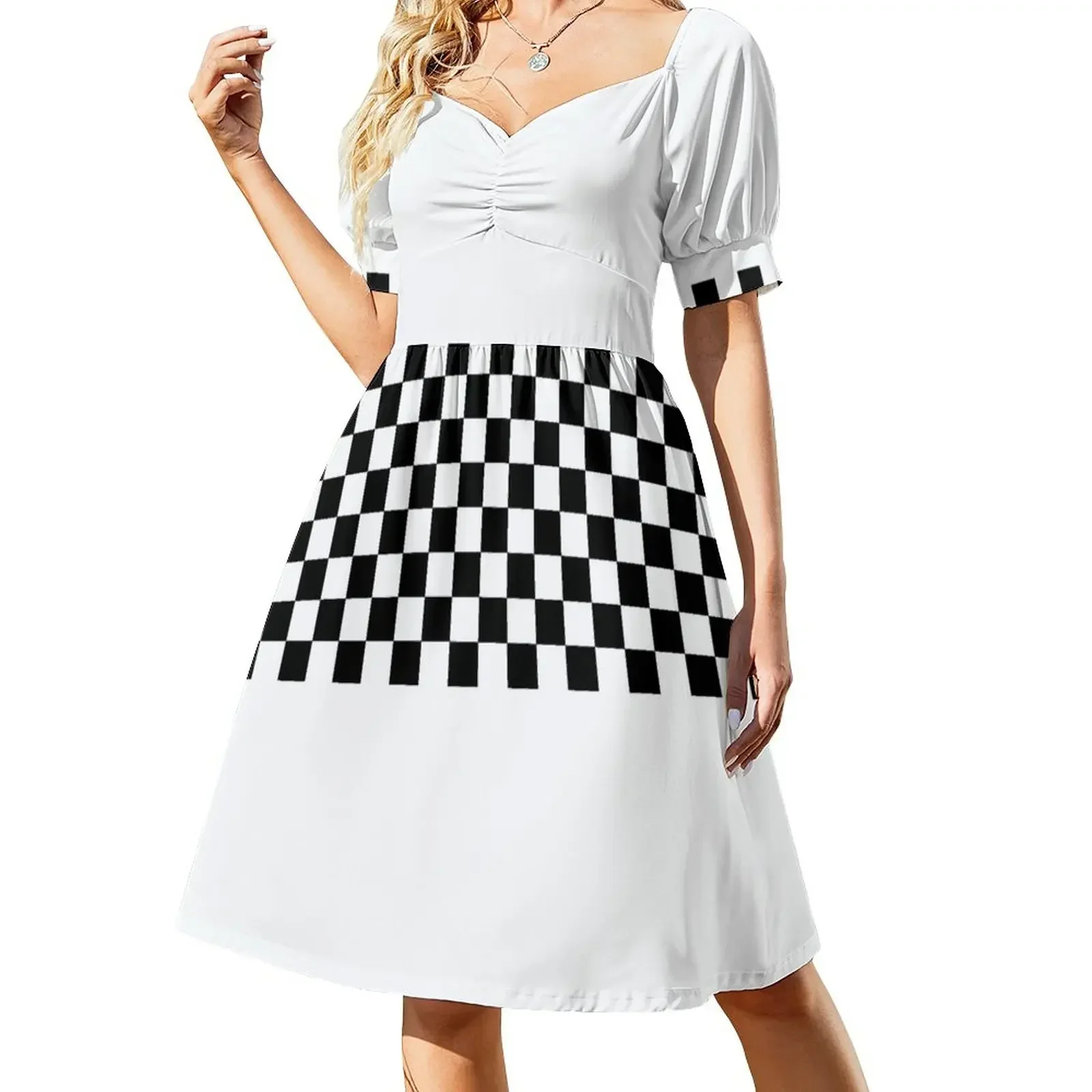 

Checkerboard Line Short-Sleeved Dress Summer dresses for women dresses for woman clothes