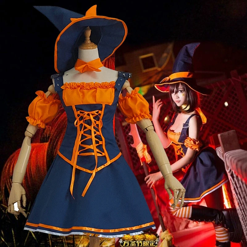 

Game LOL Bewitching Nidalee Cosplay Costume Women Sexy Witch Dress With Hat Lolita Maid Uniform Halloween Carnival Party Clothes