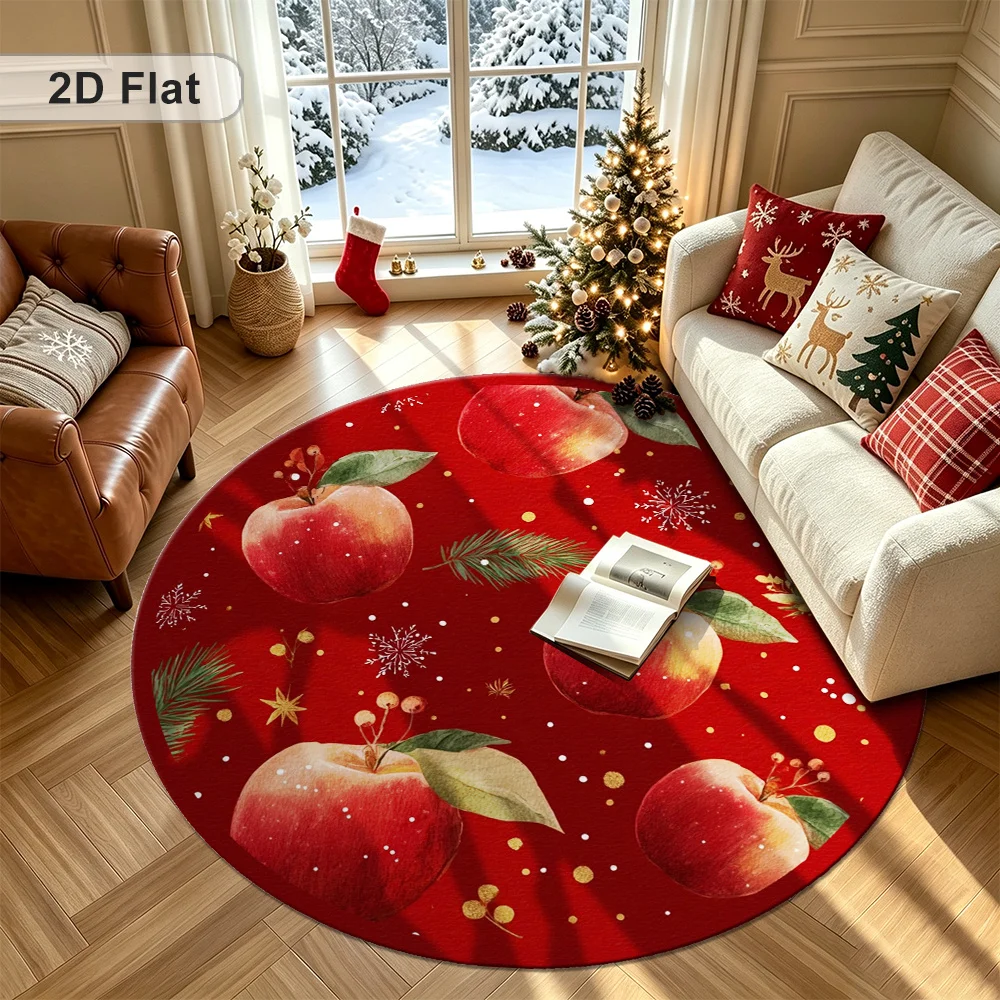 Santa Reindeer Family Joyful Carpet For Holiday Gathering Cute Character Design Soft Touch Round Rug