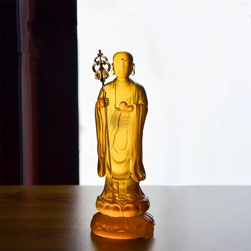 

Delicate 20cm Yellow Resin Standing Ksitigarbha Buddha Statue ,Tibetan Keep Safe Suppliers Home Putting Decorations Figurines