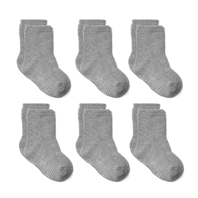 0-1-3-5-7 Years Baby 6 Pack Non Slip Grip Crew Cotton Socks Boys Girls Anti Skid Soles Unisex Babe Newborn Infants Toddlers Sock