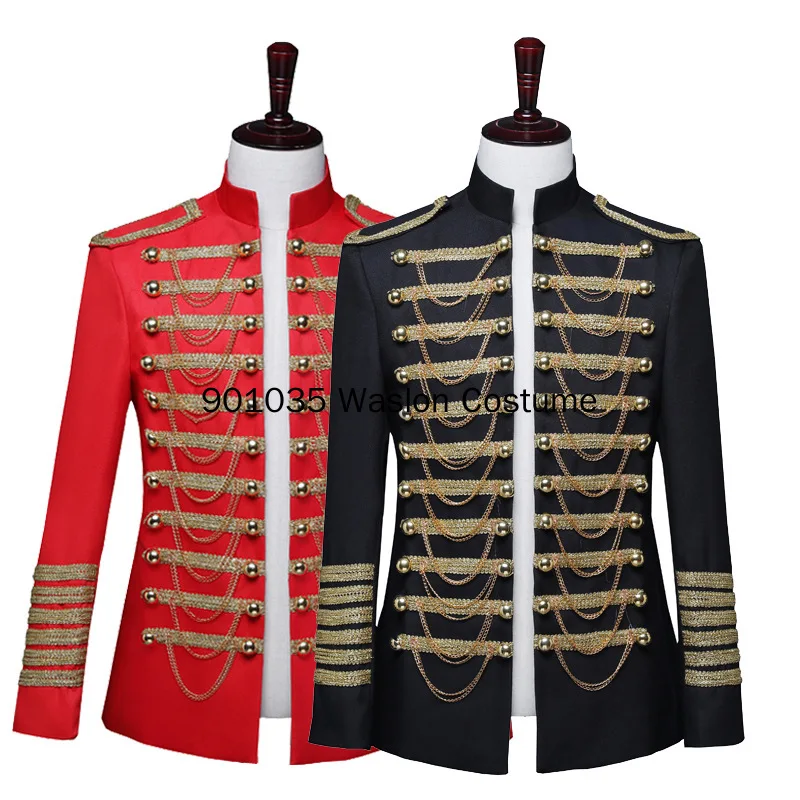 

Plus Size Steampunk Tassle Chains Prince Costume Embroidery Medieval Jacket Coat DJ Club Wear Rock Stars Blazer Suits