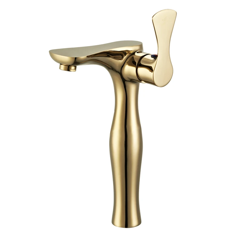 

Golden Color Deck Mounted Single Handle Extended Design High Body Noble Basin Faucet For Bathroom