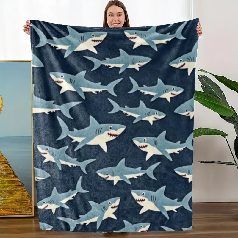 Comfortable shark themed flannel blanket - the perfect gift for marine life enthusiasts home decor fashion blanket