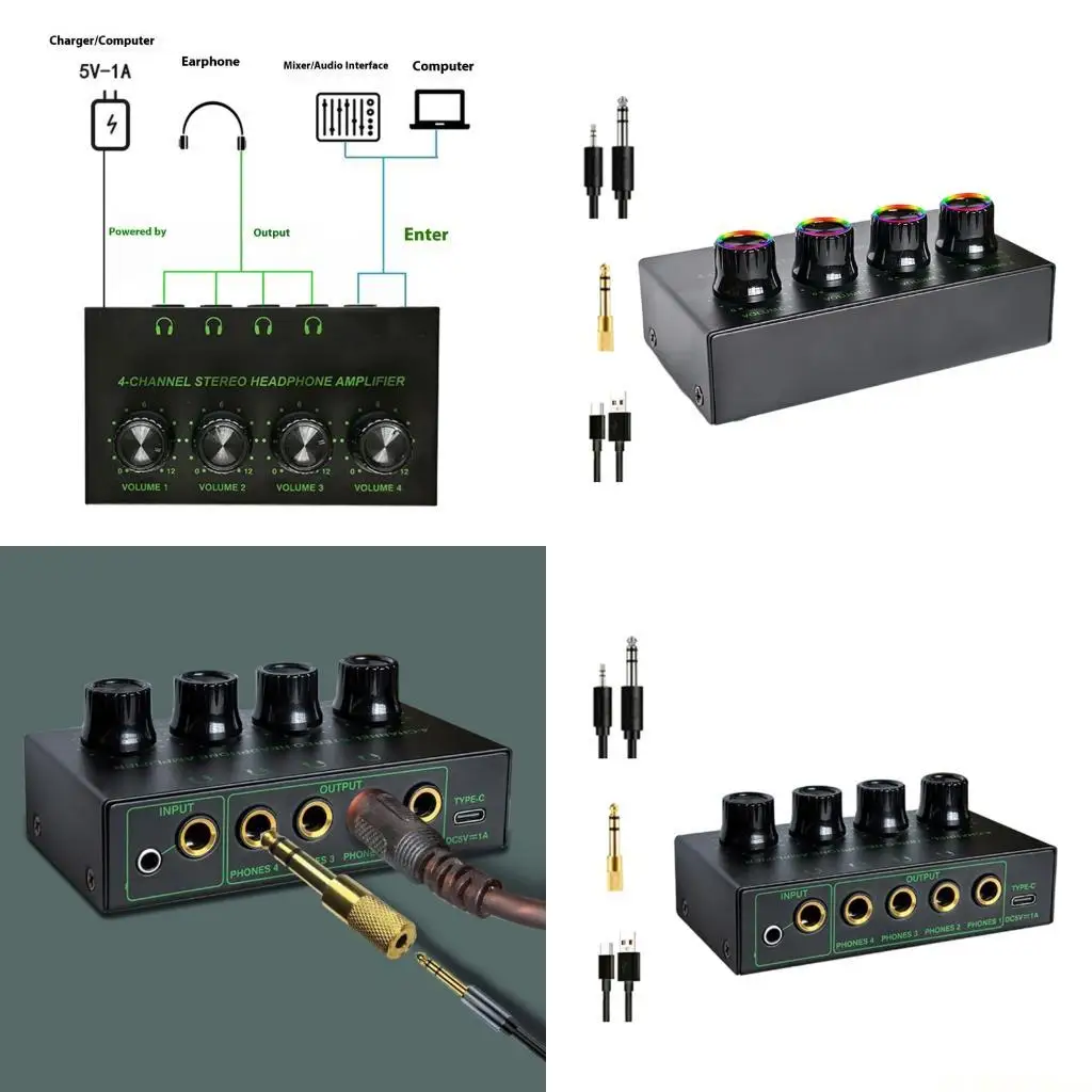 

E56B HZ400 Auditory 4-портовый цветной разветвитель усилителя для наушников с адаптерами и кабелями