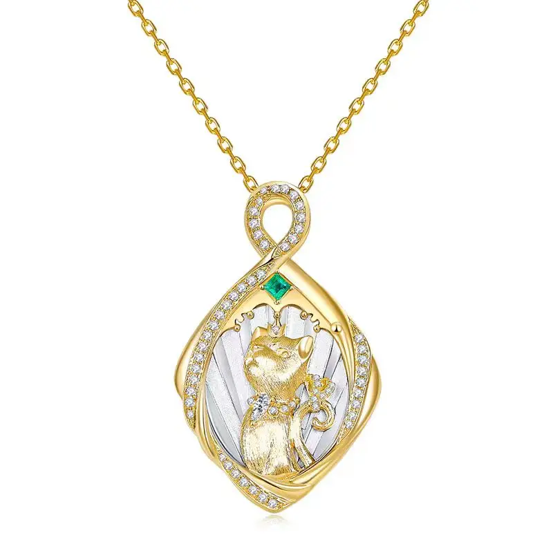 Ruiying Jewelry 18k Gold Queen Meow Gold Diamond Necklace Pendant Women's Round Design