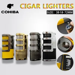 COHIBA Metal Cigar Lighter Multi functional Outdoor Portable Windproof Dual Fire Direct Spray Butane Gas Lighter High-End Gift