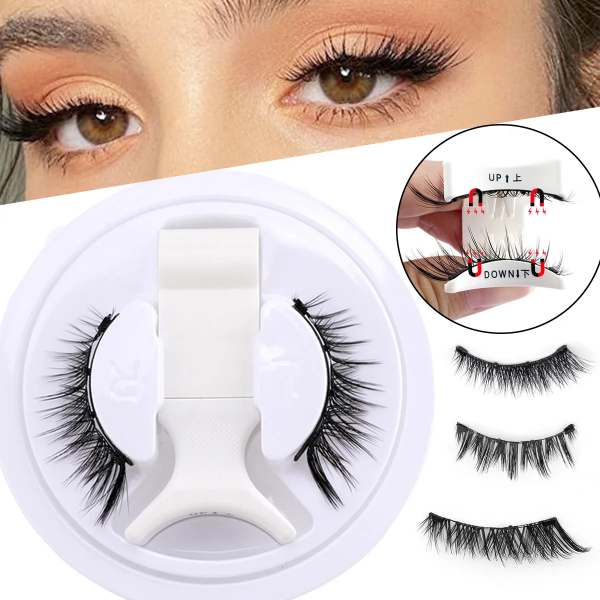 1 par de pestañas magnéticas para ojos con extremos alados, pestañas magnéticas suaves y reutilizables, aspecto Natural, pestañas postizas 3D, maquillaje con herramienta