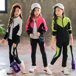 2024 New Spring Autumn Teen Girls Clothing Sets Fashion Zipper Sweatshirt + Pants 2Pcs Outfits Kids Tracksuit 4 6 8 10 12 Years