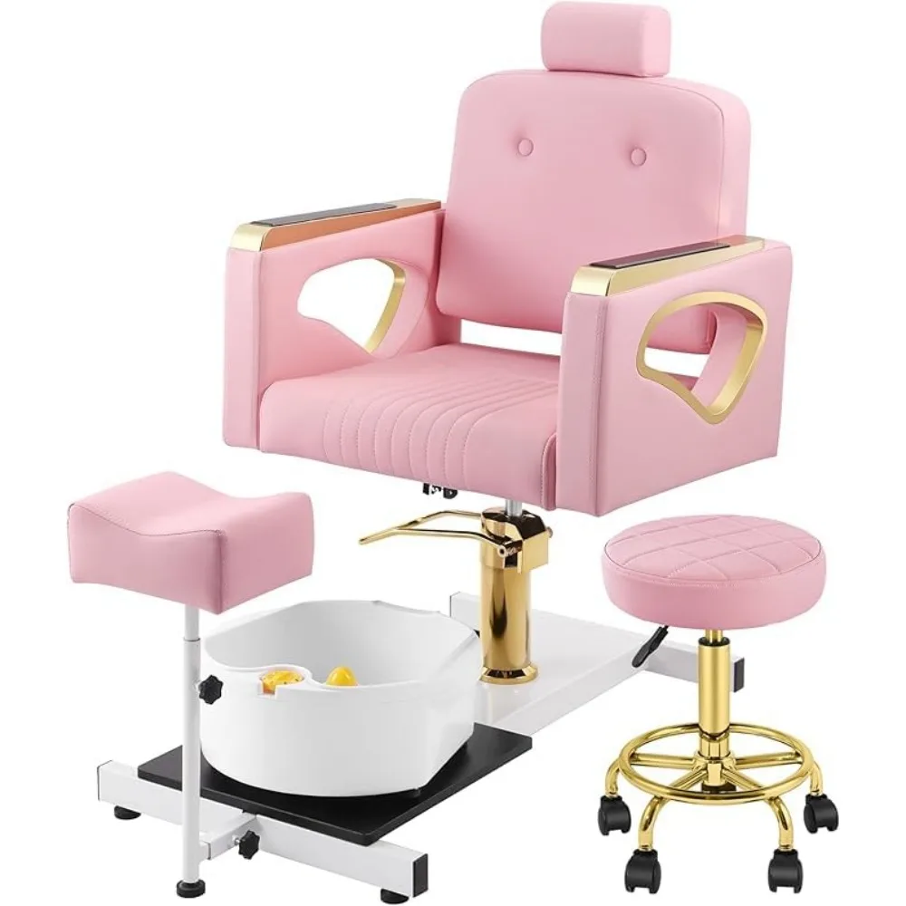 Pink Spa Pedicure Chair No Plumbing for Nail Tech, Rolling Pedicure Stool, 360 ° Rotation Portable Pedicure Station Unit Beauty