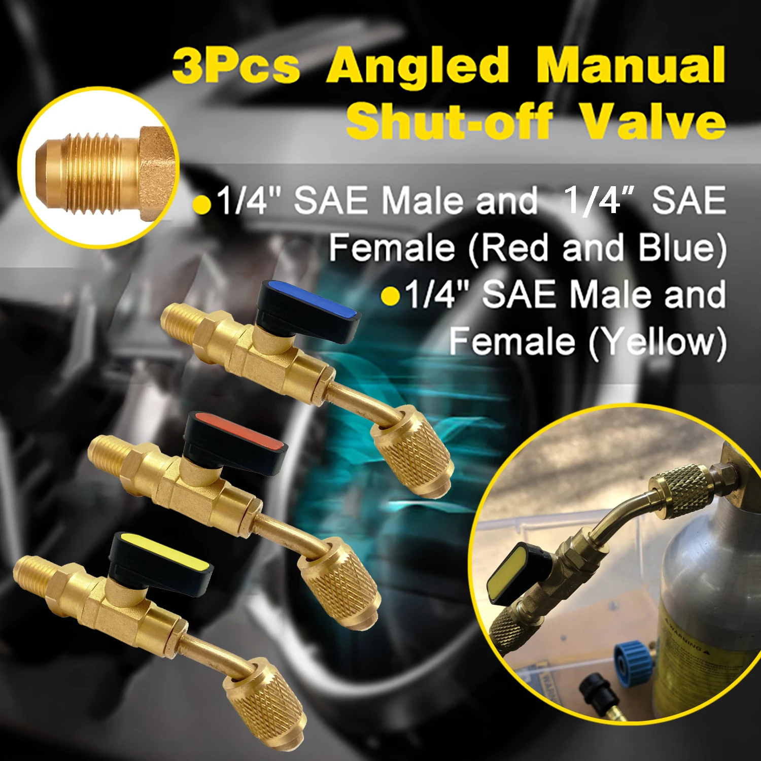 Électrovanne Angled Shut-Off Ball Valve Adapter Air Conditioning Refrigerant Ball Valve Fit for HVAC R134A R22 Charging Hoses AC Refrigerant Autres vannes — détail 1
