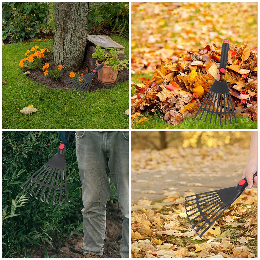 Rastrillo pequeño para jardín, tractor de viaje, rastrillos de mano para camas, agarrador de hojas de plástico, jardinería