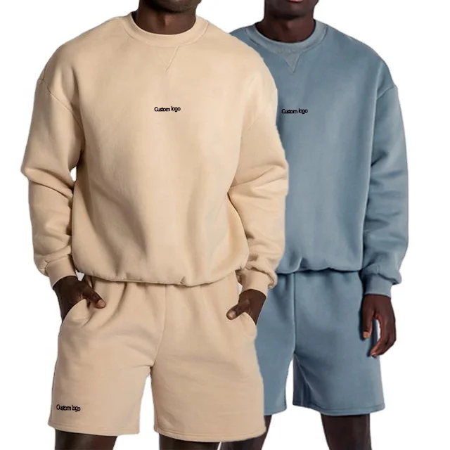 

Couple clothes streetwear sweat suit set blank 100% cotton tracksuit gym logo fleece hoodie men shorts sets in jogging wear