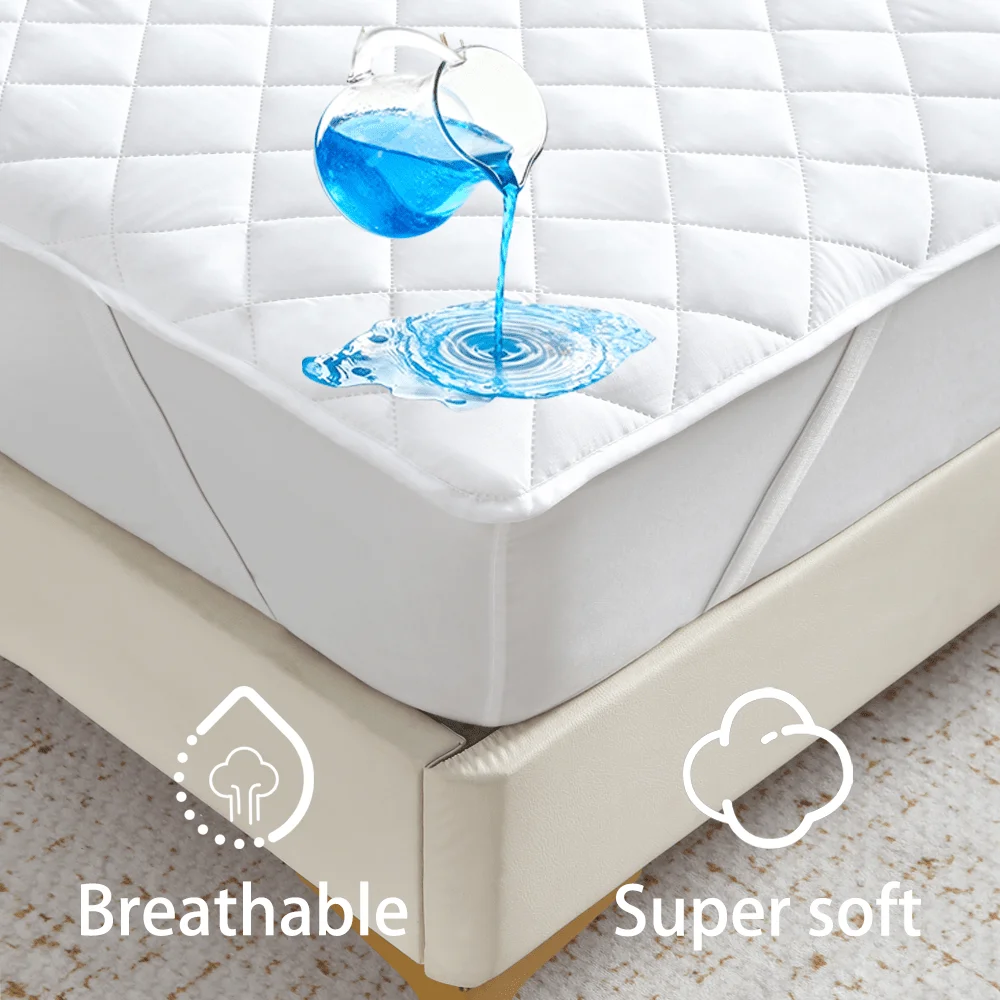 100% Waterproof Mattress Protector | Square Grid Pattern, Mattress Cover with Elastic Corner Straps, Fits Up to 30cm