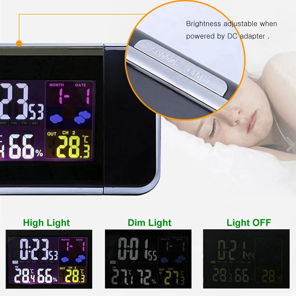 Gift Idea Colorful LED Digital Alarm Clock with Temperature Thermometer Humidity Hygrometer