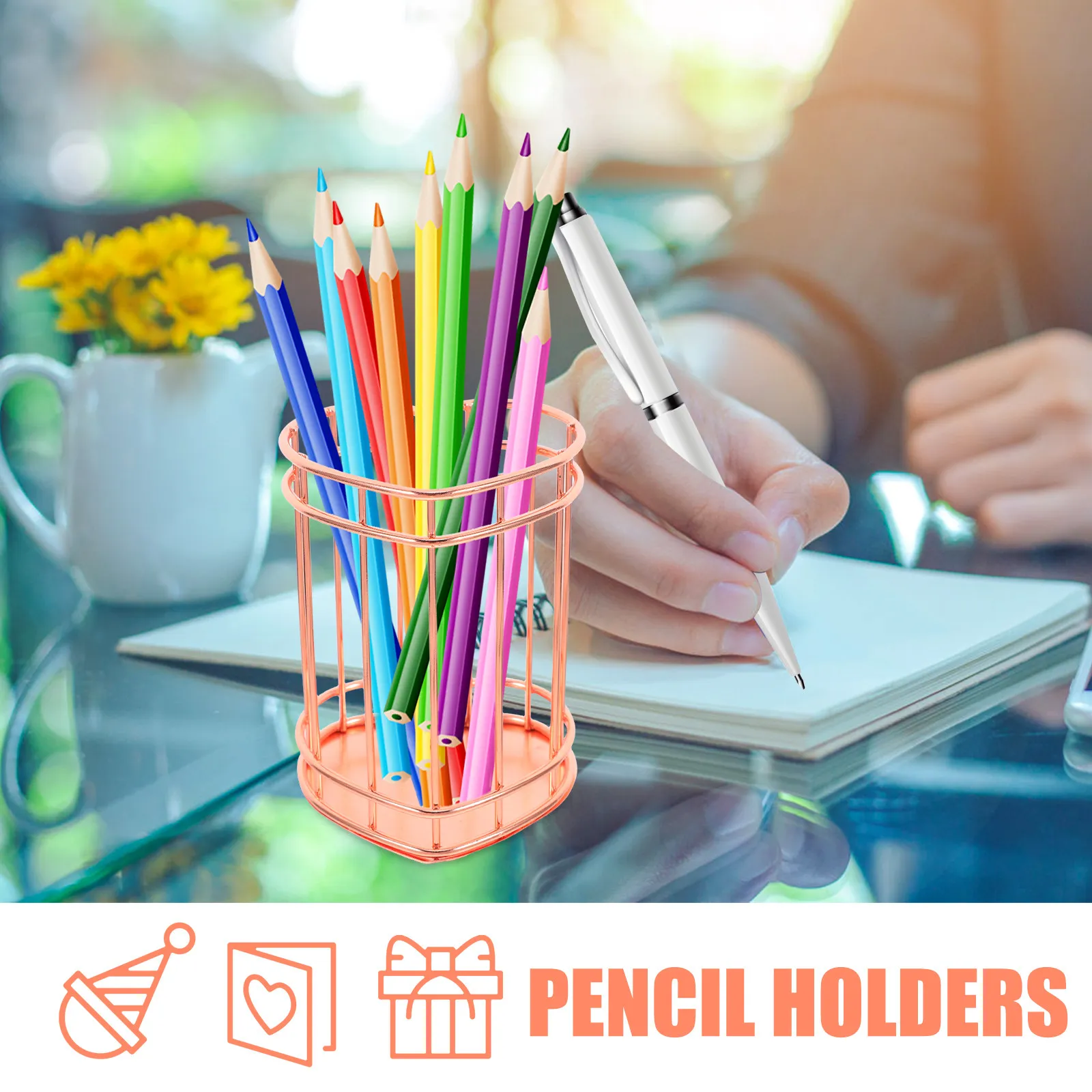 Heart Shape Creative Metal Pen Holder Desktop Brush Pot Pencil Organizer Stationery Container Office Supplies Storage Basket