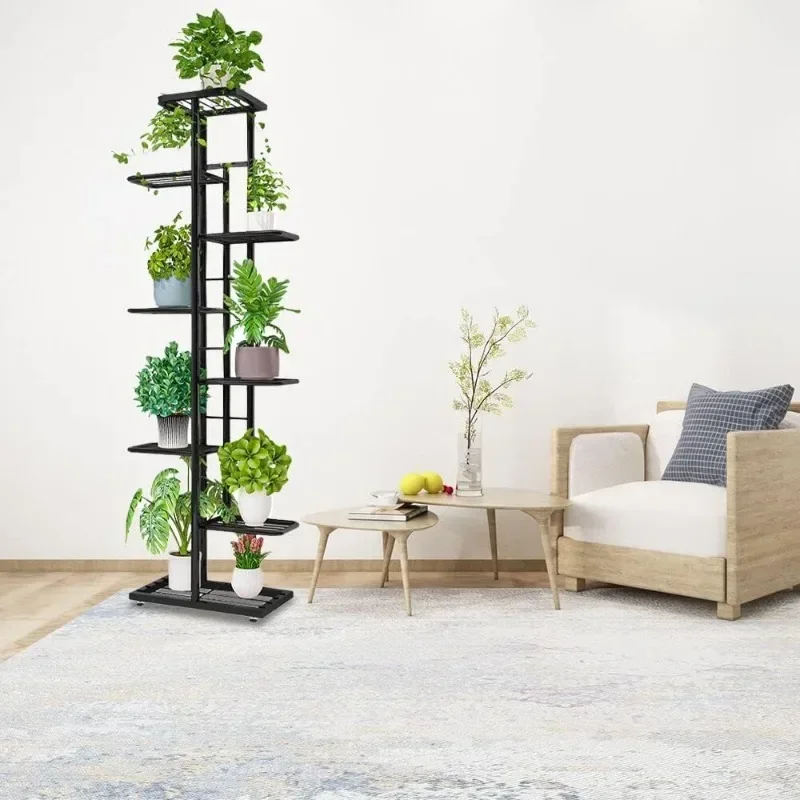 Metal 8 Tier Tall Plant Stand Multiple Flower Pot Holder Shelves Planter Shelf Display Rack Storage Organizer for Balcony Garden