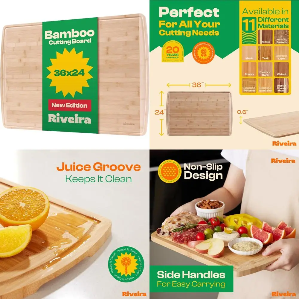 

Extra Large Two Tone Bamboo Cutting Board 36x24 - Kitchen Wood Chopping Board with Juice Groove for Healthy Cooking