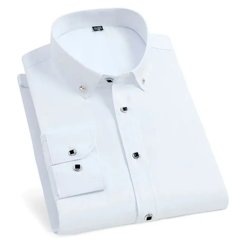 Men's Long Sleeve French Cufflinks Shirt Casual Shirt Male Brand Solid Color White Black Blue Slim Fit Cuff Work Dress Shirts