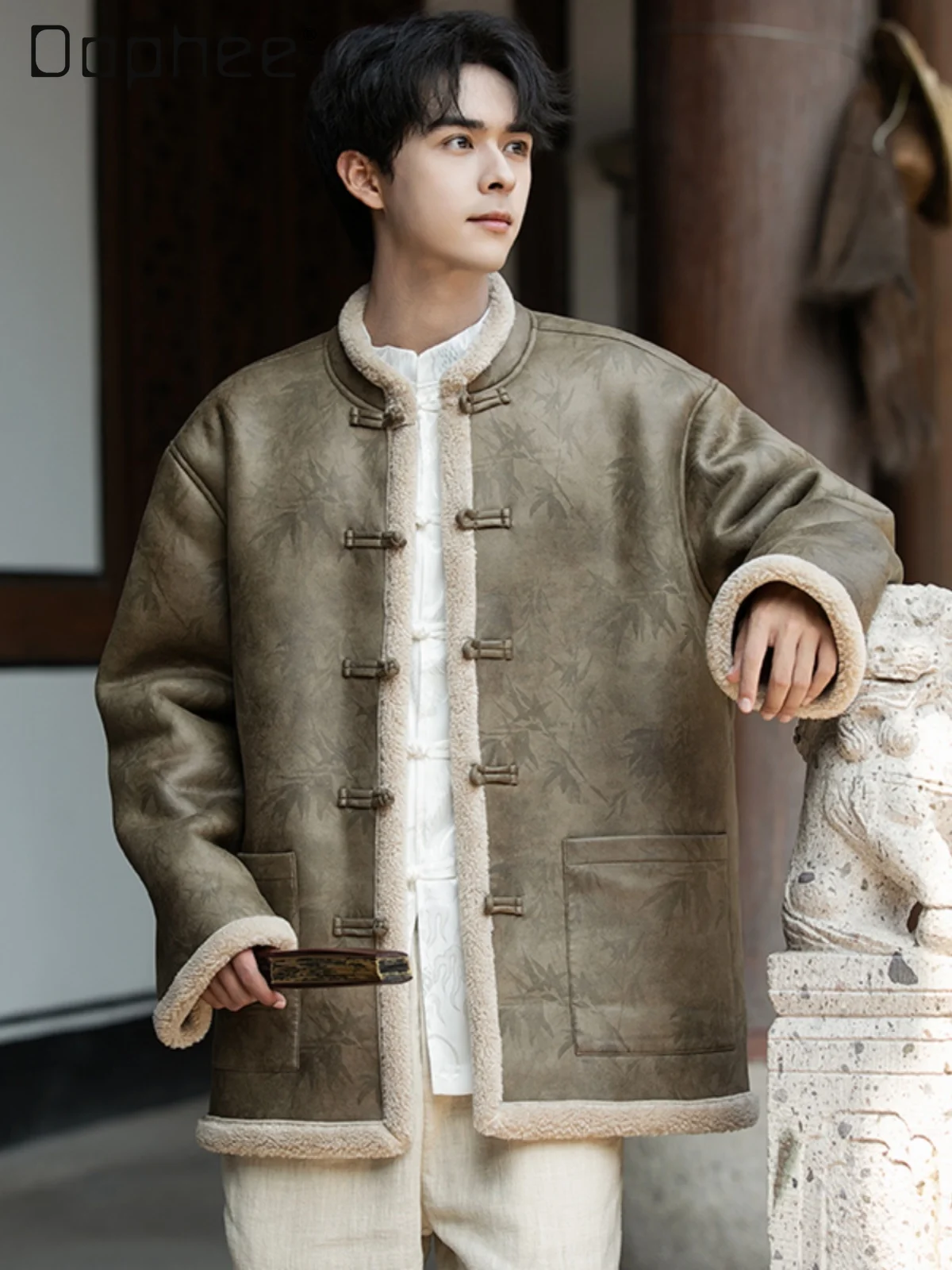 

2025 Autumn Winter New Chinese Style Retro Casual Men's Fleece-Lined Warm Loose Black Army Green Coffee Color Jacket