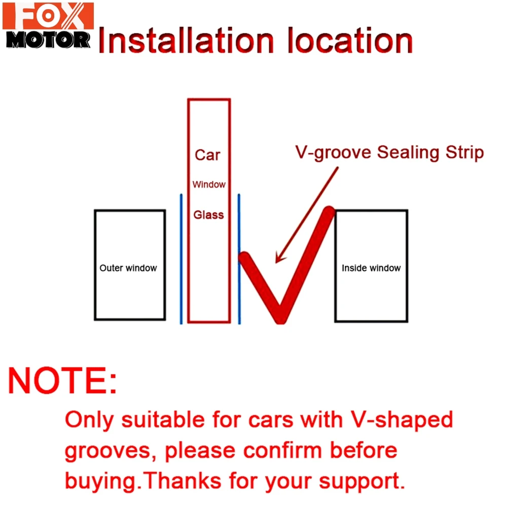 V Type Car Door Glass Rubber Sealing Side Window Seal Strip Sealant Weatherstrip Auto Seals Soundproof For VW Audi Kia Ford BMW