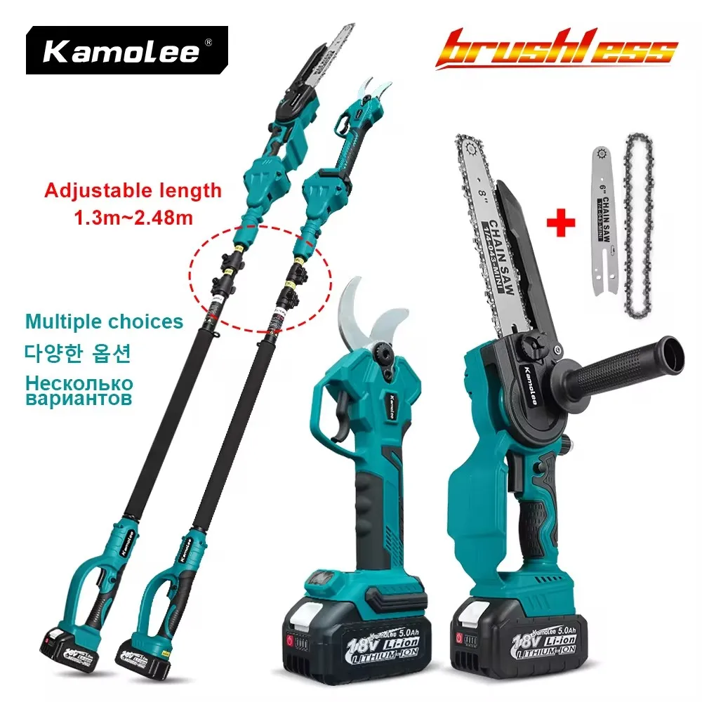 Kamolee draadloze accu-snoeischaar, 2,5 m verlengpaal voor 50 mm / 40 mm elektrische schaar en 8 "elektrische zaag boomgaard snoeien - afbeelding 2