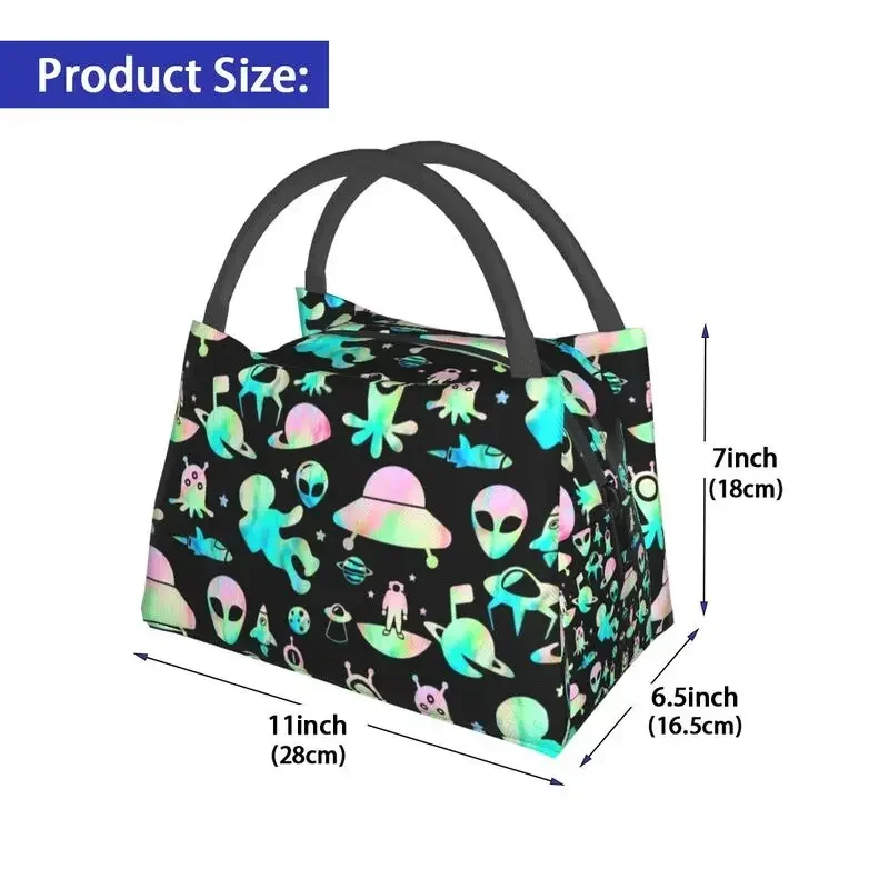 Pastel Space Alien Insulated Lunch Bags for Women Waterproof Sci Fi UFO Thermal Cooler Lunch Tote Office Picnic Travel