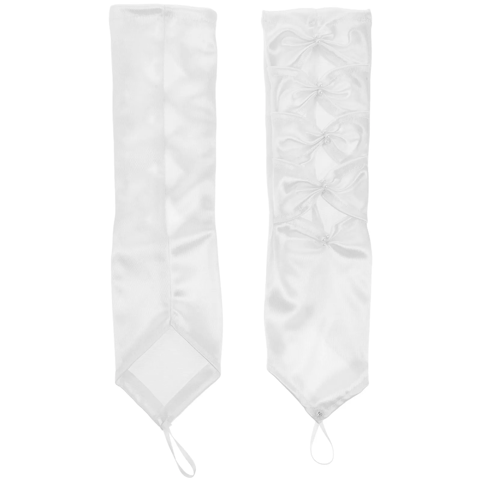 

1Pair White Fingerless Gloves Stretch Hollow Bow Knot Bridal Wedding Tea Party Favors High Elasticity Mid Length