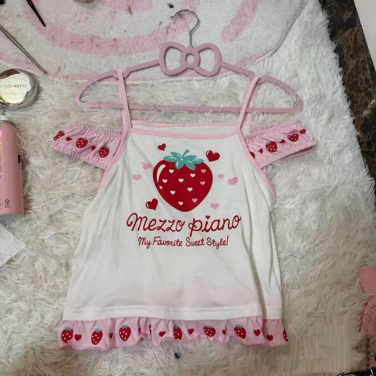 Japanische Harajuku Kawaii Lolita Kurzarm-Tops für Damen Y2K Fairy Grunge Patchwork Rüschen-T-Shirt Süße Mädchen Alltags-Streetwear