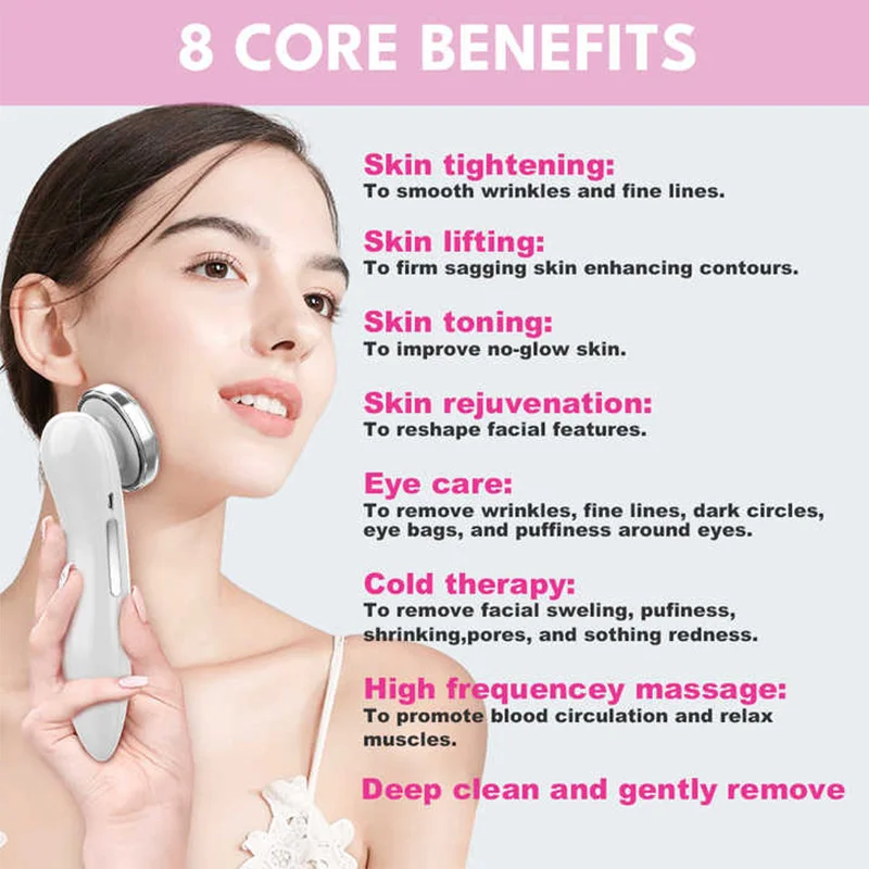 4 في 1 جهاز تجميل الفوتون الاهتزاز Acial العلاج بالضوء الأحمر والأزرق تجديد الجلد جهاز تنظيف أيون الجمال مدلك الوجه