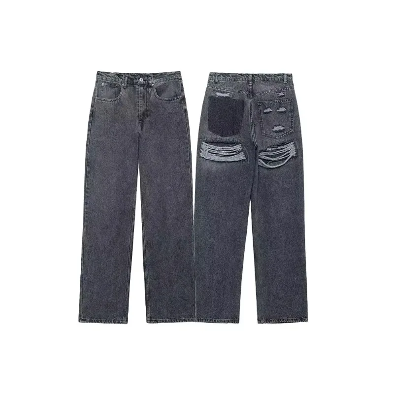 

Новые женские джинсы в уличном стиле, синие, с эффектом потертости, с высокой талией.