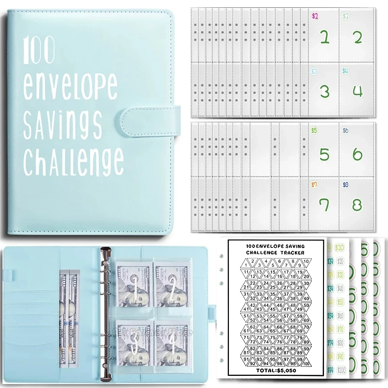 100 Envelopes Money Saving Challenge Money Saver For Cash Cost Expense Organizer Notebook Account Books And Binder Pockets For