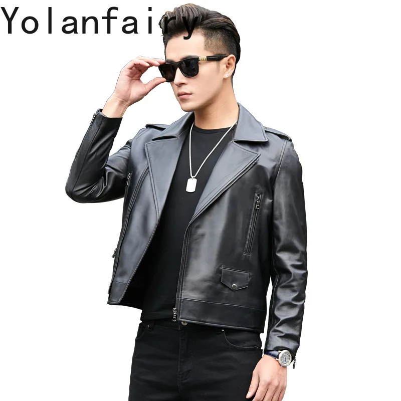 YOLANFAIRY Genuine Leather Sheepskin Mens Jakcet Spring Autumn Thin Coats Slim Fit New in Jackets Black Jaqueta Masculina Couro