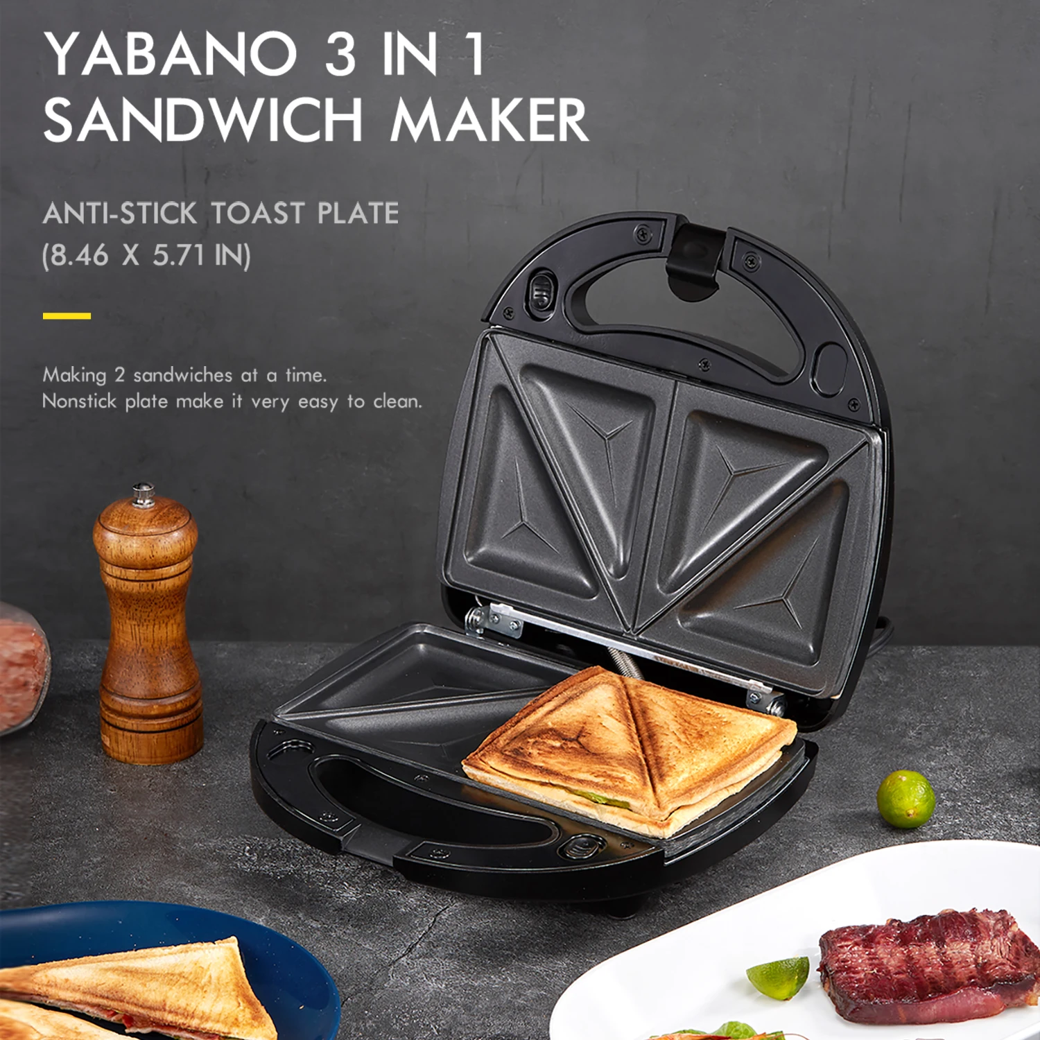 Yabano Sandwich Maker, 3 in 1 Waffle Maker, Toaster and Electric Panini Press Grill with Non-stick Coating Plate, Easy to Clean images - 6