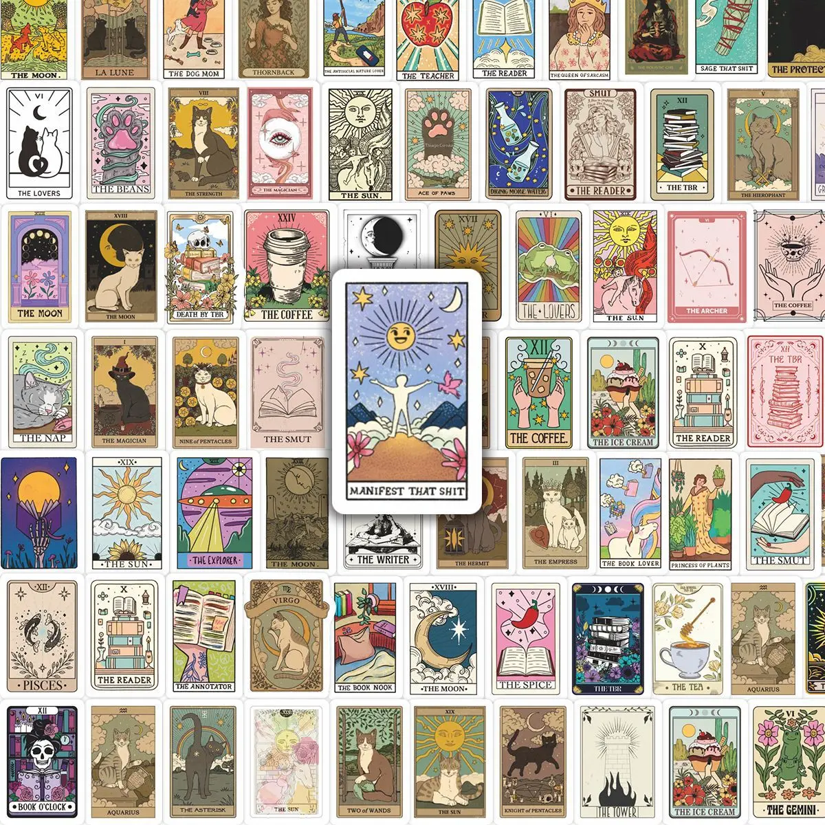 100Pcs Mini Tarot Cards Stickers Decals For Phone Laptop Suitcase Notebook Skateboard Waterproof Stickers