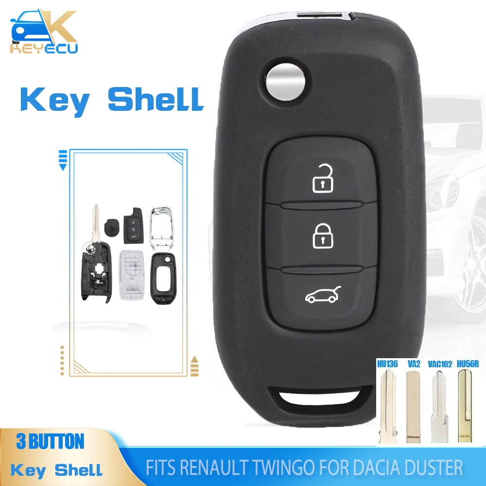 

KEYECU Flip Remote Key Case Shell 3 Button Fob for Renault Twingo For Dacia Duster Sandero Symbol 2013-2017