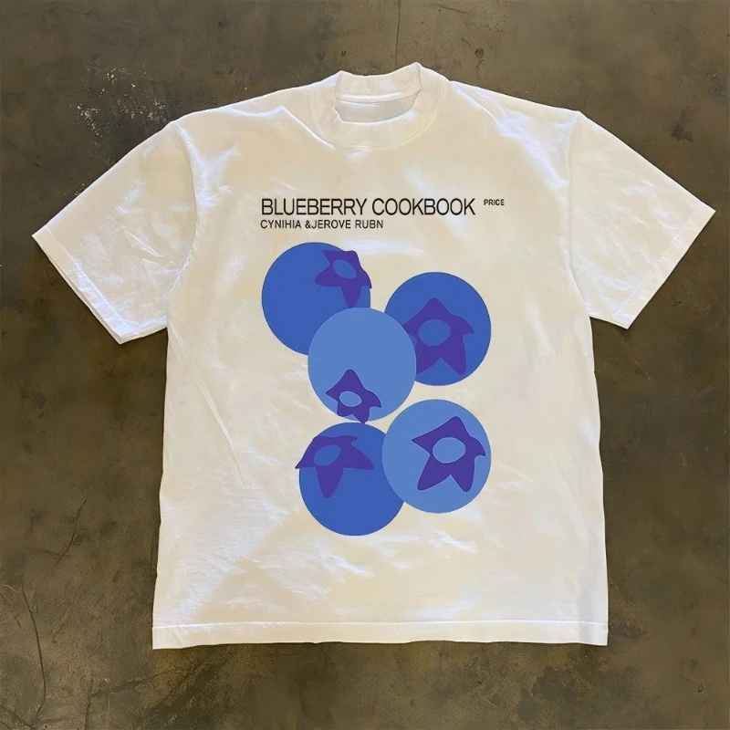 

072633 High-quality fashionable loose short-sleeved casual cotton T-shirts for men and women with pattern prints in summer 2025