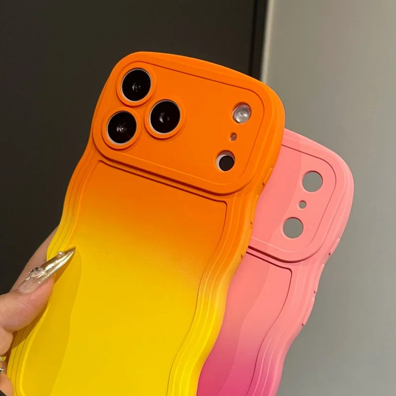 Gradient Wavy Lines Phone Case For iPhone Air 17 16 15 14 13 12 Pro Max 15 16 Plus 17 Pro 11 Candy Color Shockproof Soft Cover #5