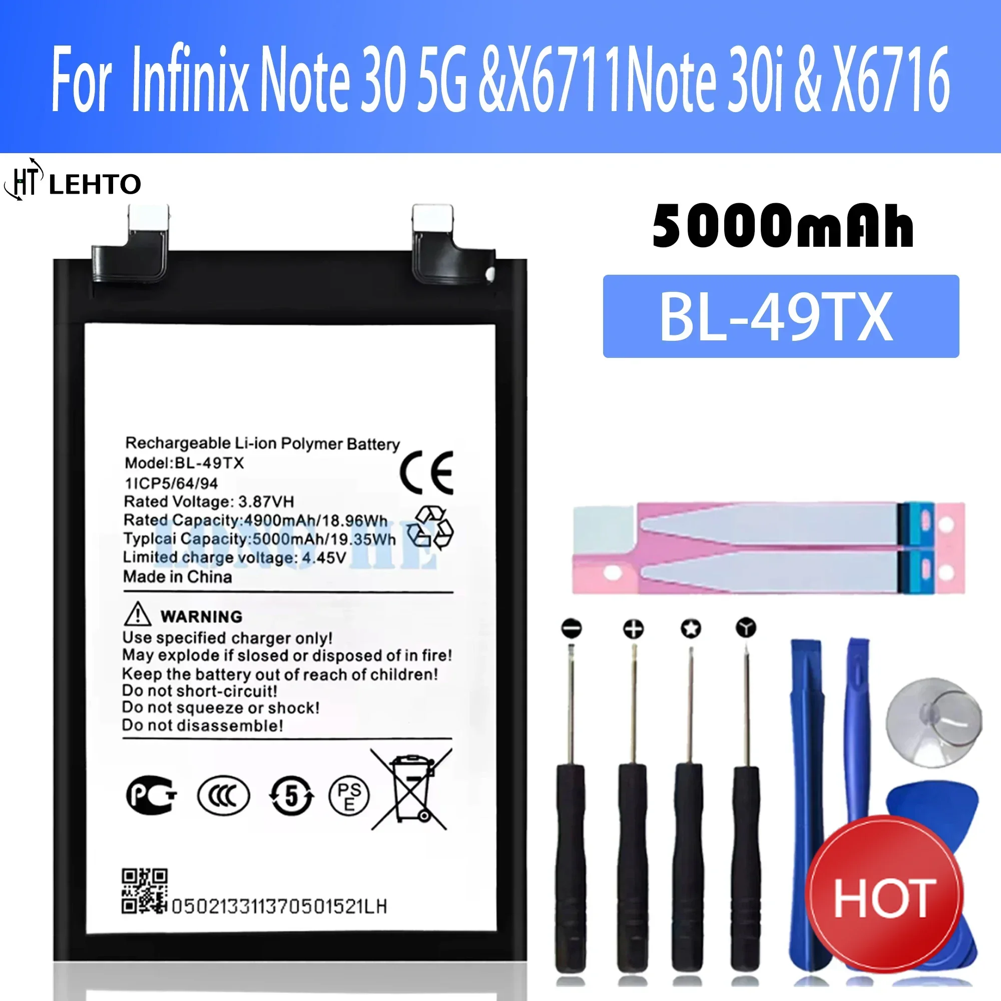 100% New Original Battery BL-49TX For Tecno Note 30 5G/ NOTE 30I/ X6716 Battery + Free Tools