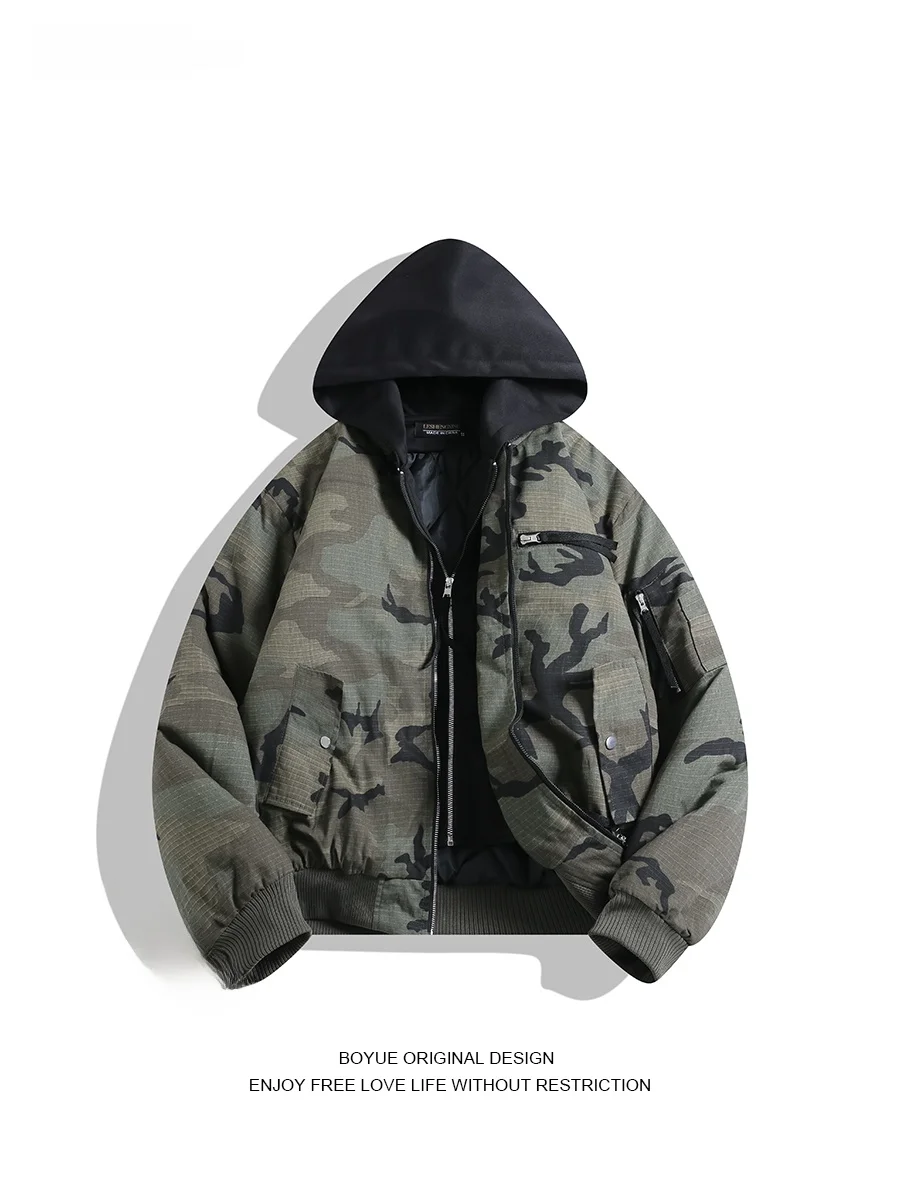 

Boyue American Camouflage Hooded Cotton Jaet Men's Streetwear Workwear Vintage ape Trendy Brand Flight Jaet ex