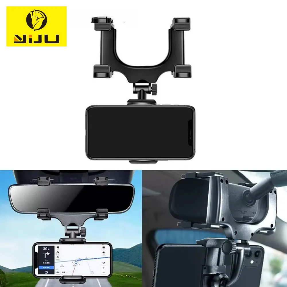 Rearview Mirror Phone Holder for Car Free Rotation Adjustment Phone Mount Stable Gripper Smartphone Navigation Bracket