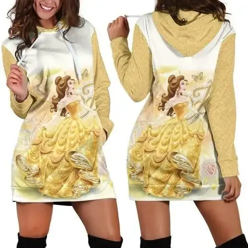 Disney Beauty and the Beast 3D Hoodie Dress Fashion Disney Dress Sweatshirt Dress 3d All Over Print Women's Retro Hoodie